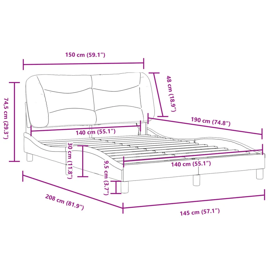 Cadre de lit avec LED sans matelas Hvar noir et blanc 140x190 cm - 17