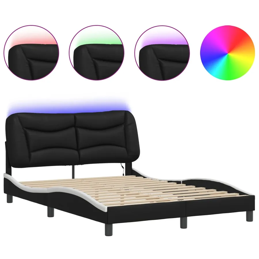 Cadre de lit avec LED sans matelas Hvar noir et blanc 140x190 cm - 2