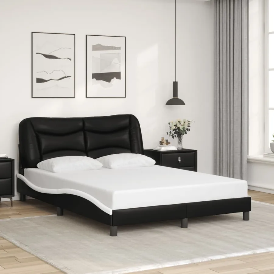 Cadre de lit avec LED sans matelas Hvar noir et blanc 140x190 cm - 4