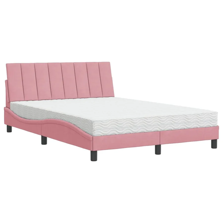 Lit avec matelas Hanko rose 140x190 cm velours - 2