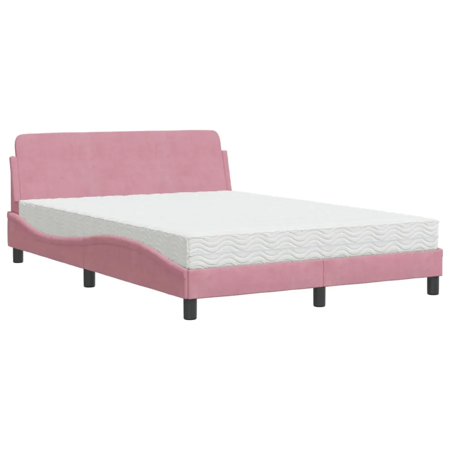Lit avec matelas Dover rose 140x190 cm velours - 2