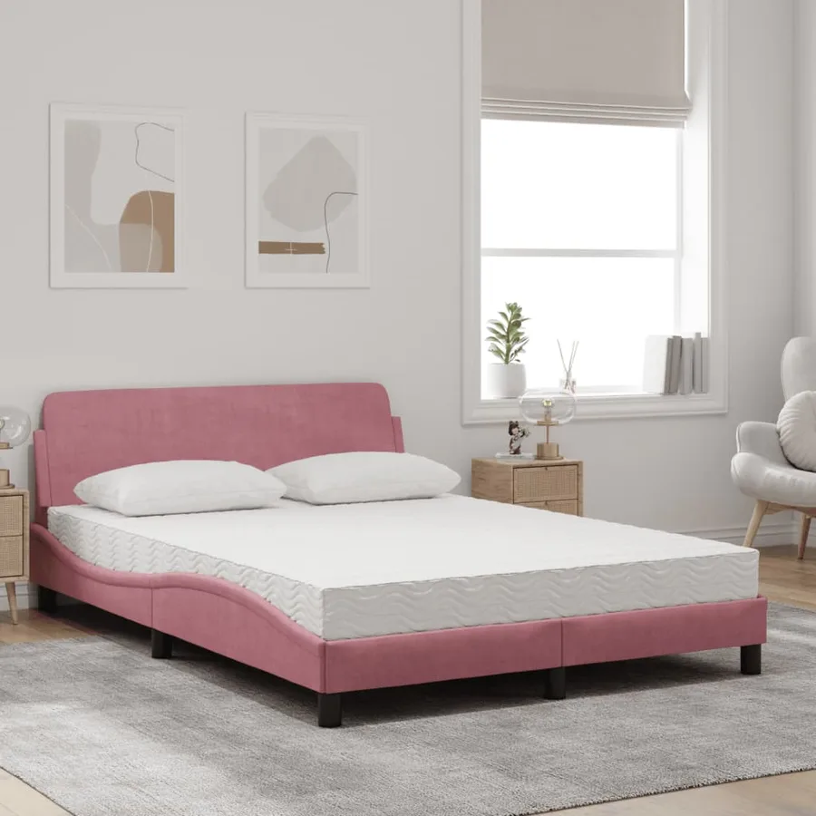 Lit avec matelas Dover rose 140x190 cm velours - 3