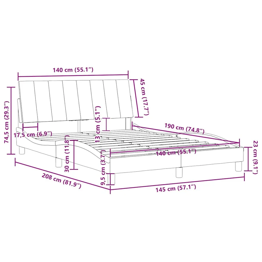 Cadre de lit sans matelas Hanko bleu 140x190 cm velours - 12