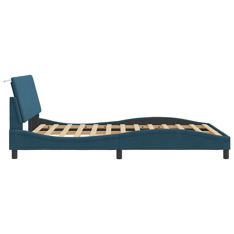 Cadre de lit sans matelas Hanko bleu 140x190 cm velours - 7