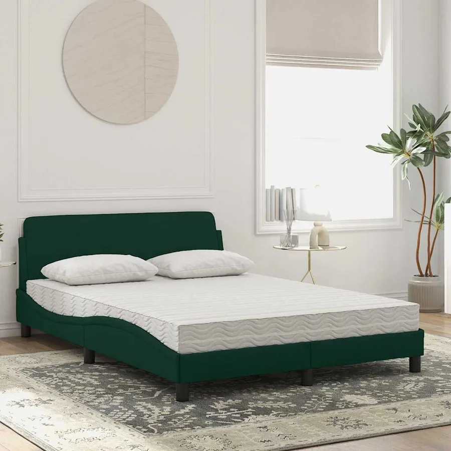 Lit avec matelas Dover vert foncé 140x190 cm velours - 3