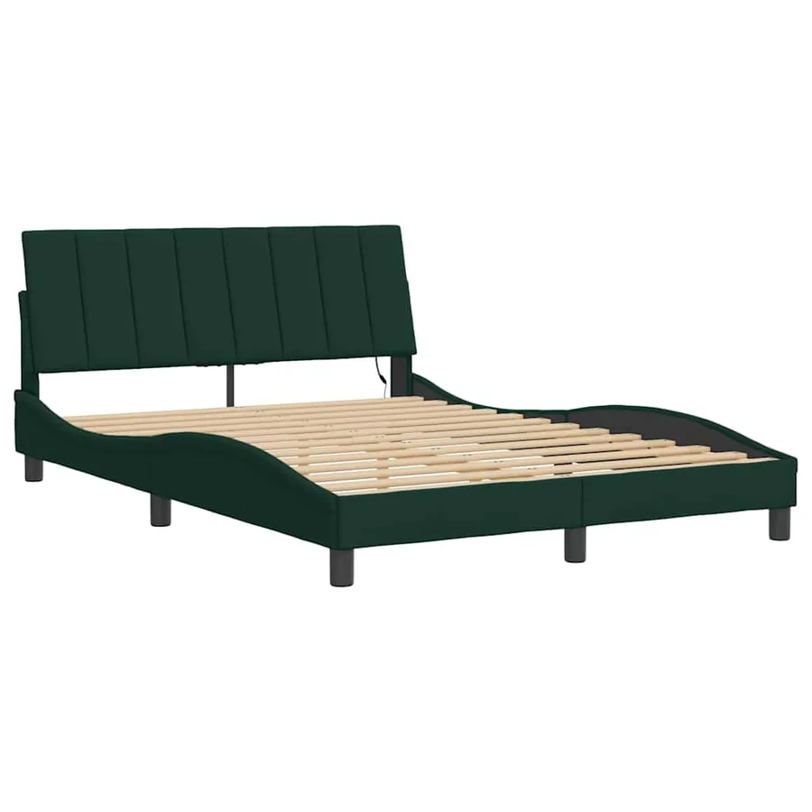 Cadre de lit avec LED sans matelas Hanko vert foncé 140x190 cm velours - 3