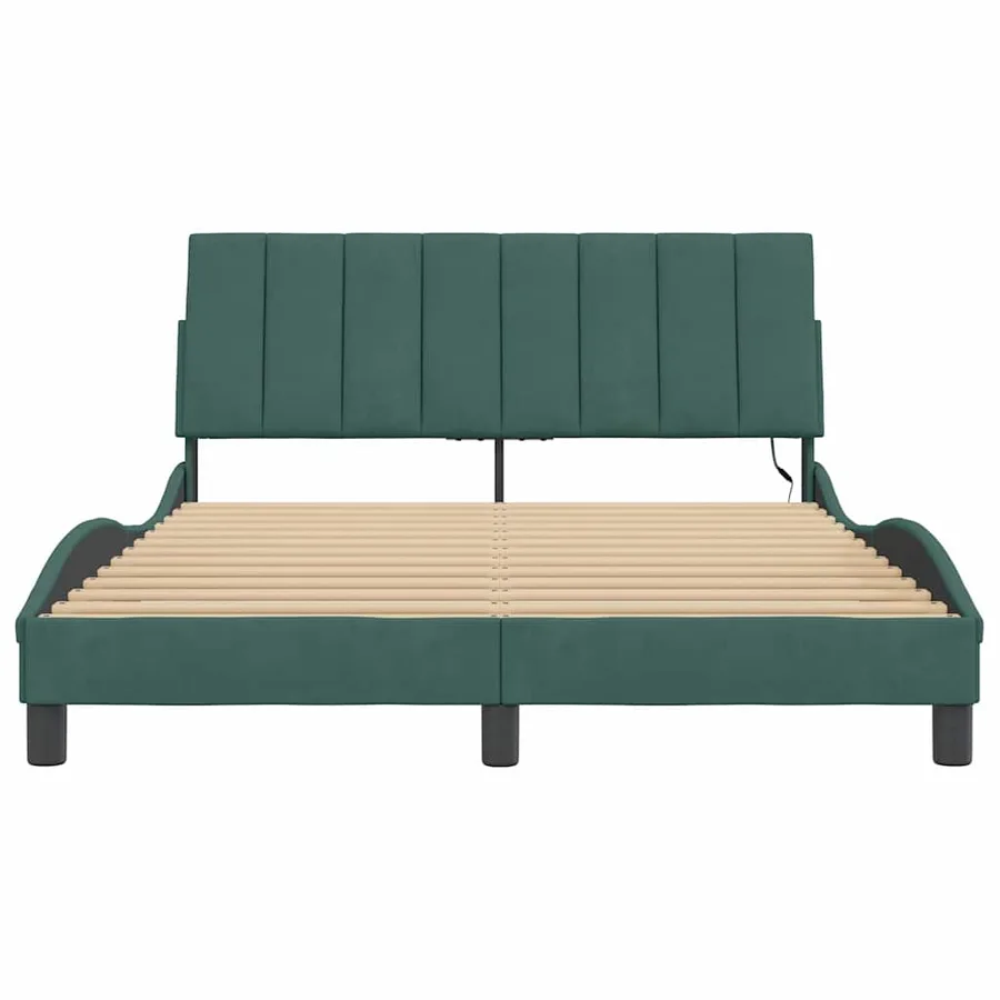 Cadre de lit avec LED sans matelas Hanko vert foncé 140x190 cm velours - 6