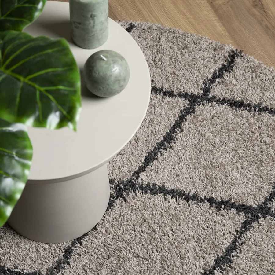 Tapis shaggy à poils longs moderne beige et anthracite Ø 80 cm - 7