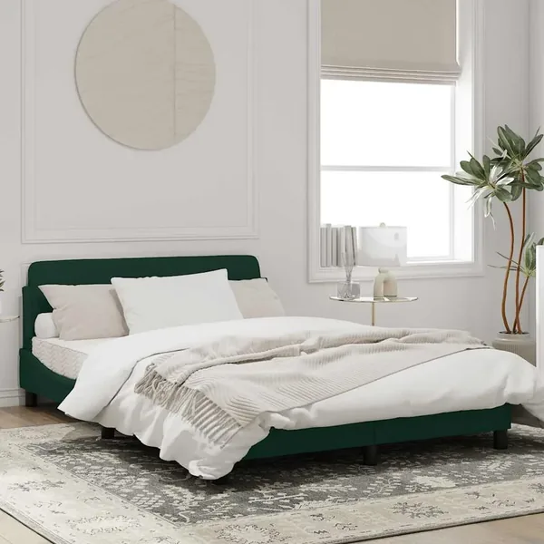 Cadre de lit Dover vert foncé 140x190 cm velours