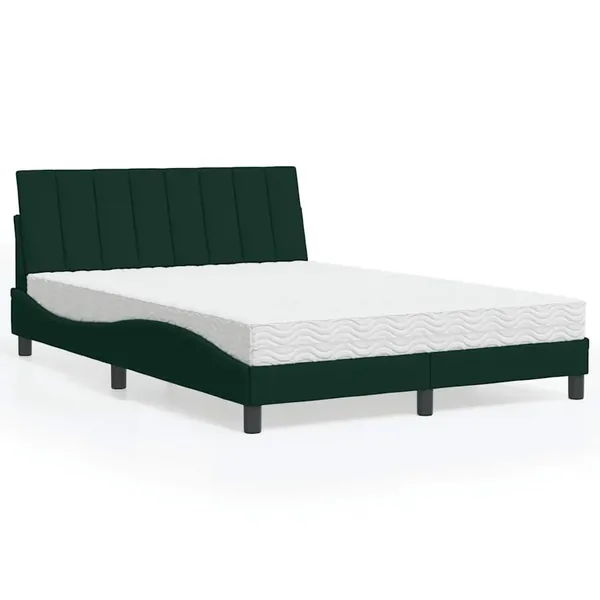 Lit avec matelas Hanko vert foncé 140x190 cm velours