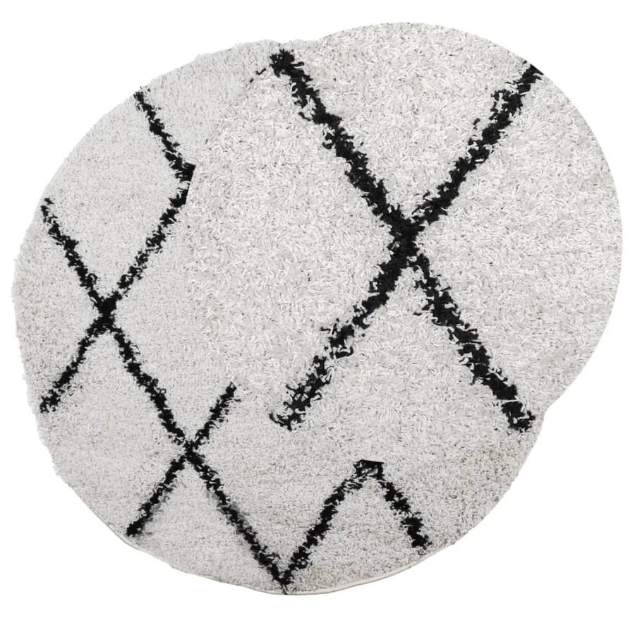 Tapis shaggy à poils longs moderne crème et noir Ø 280 cm - 3