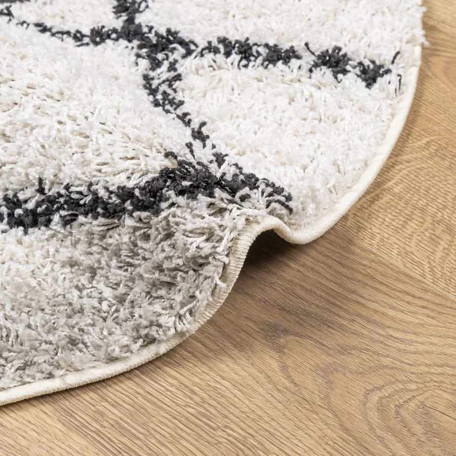 Tapis shaggy à poils longs moderne crème et noir Ø 280 cm - 6