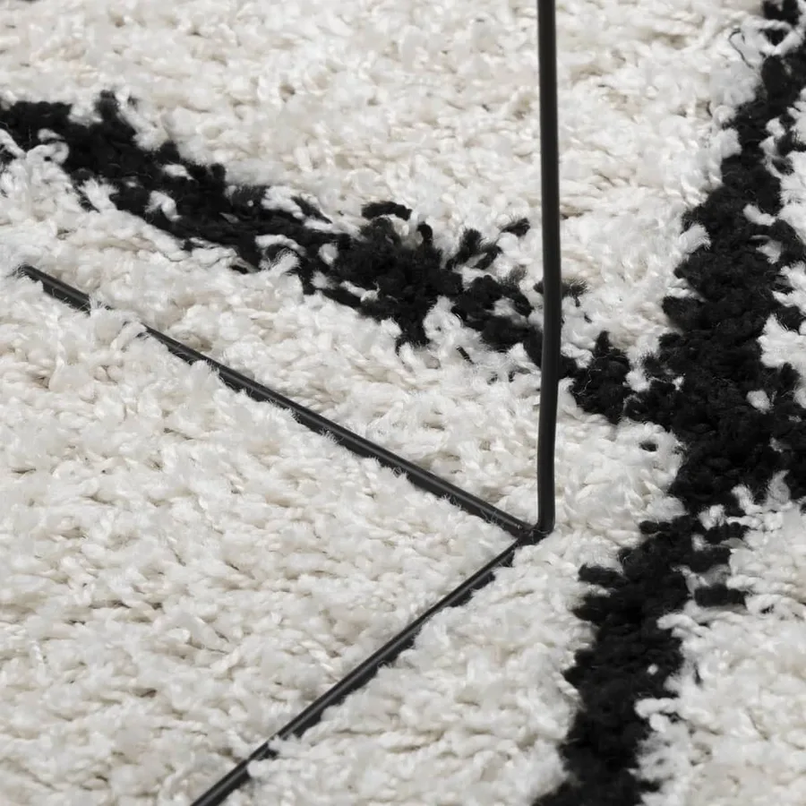 Tapis shaggy à poils longs moderne crème et noir Ø 280 cm - 8