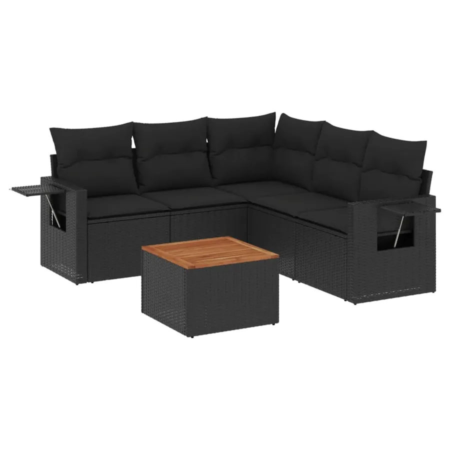 Salon de jardin 6 pcs avec coussins noir résine tressée - 2