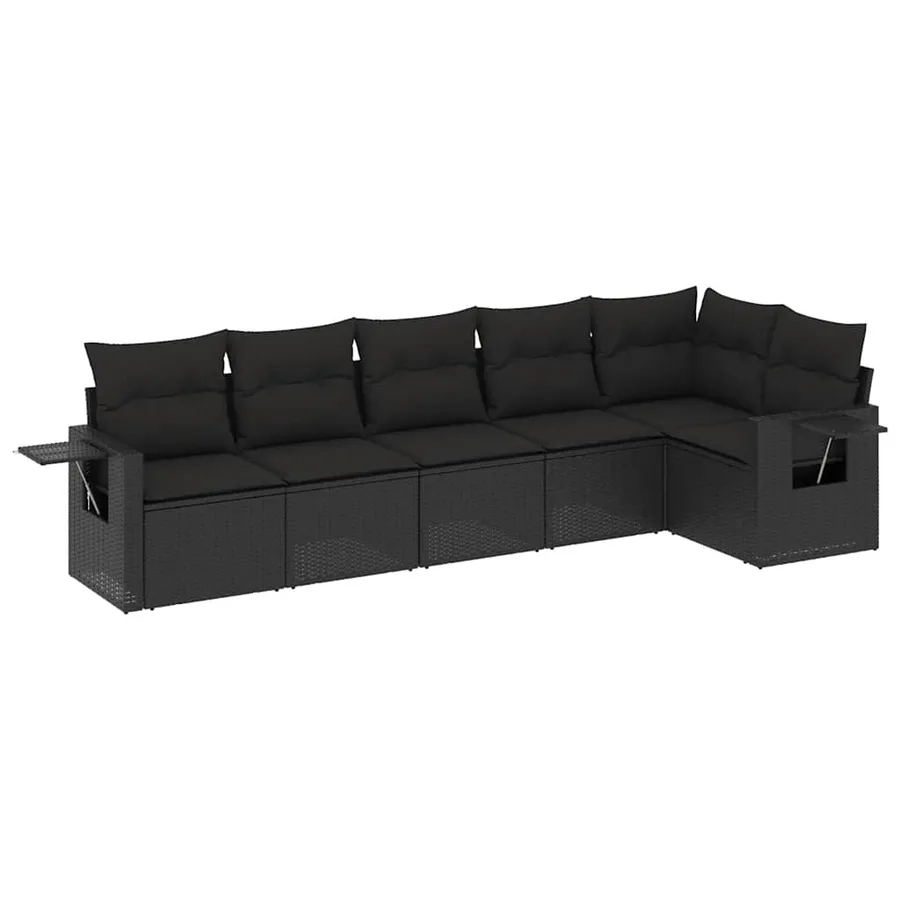 Salon de jardin 6 pcs avec coussins noir résine tressée - 2