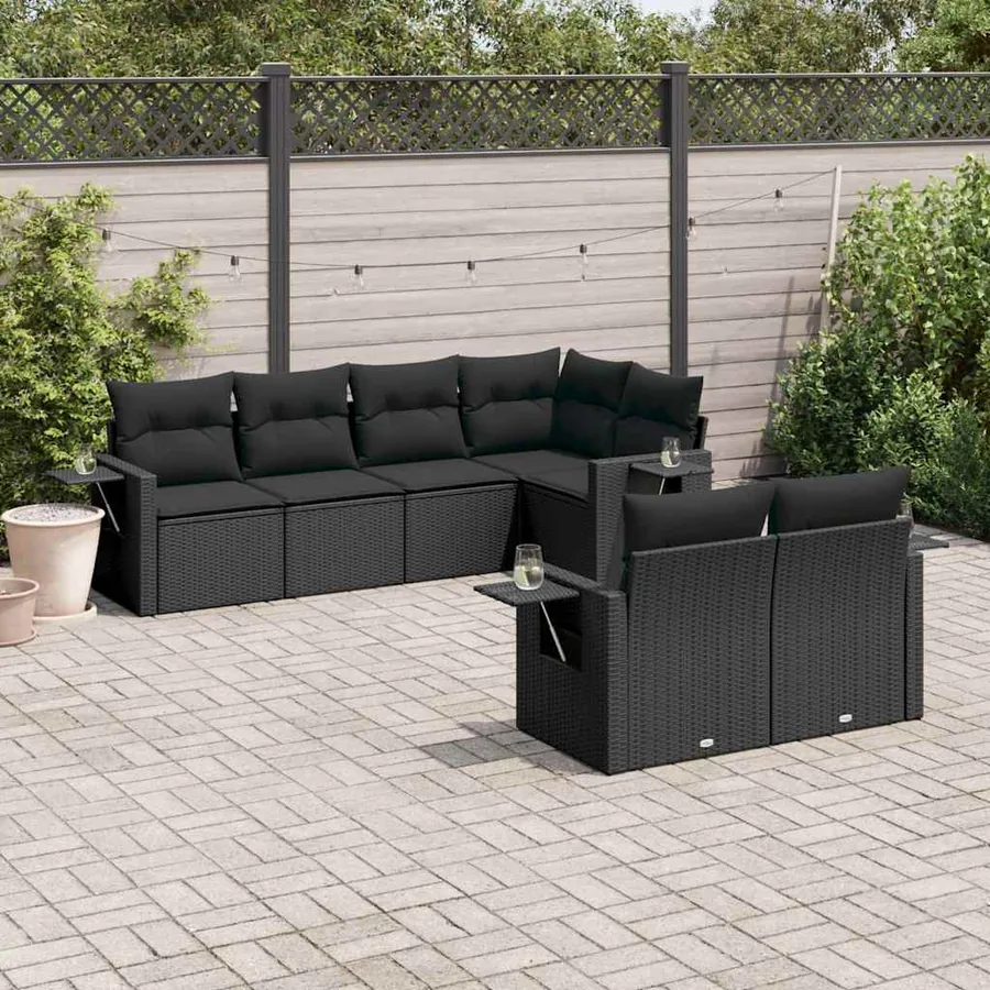 Salon de jardin 7 pcs avec coussins noir résine tressée 55 x 62 x 69 cm - 65,0 kg