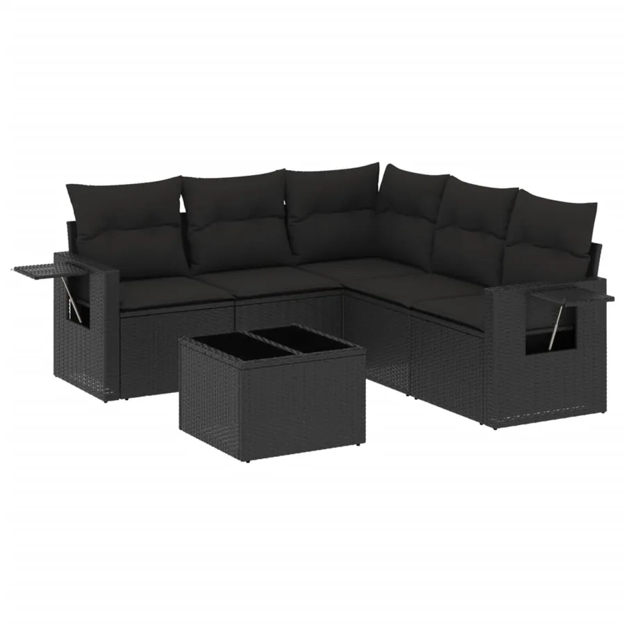 Salon de jardin 6 pcs avec coussins noir résine tressée - 2