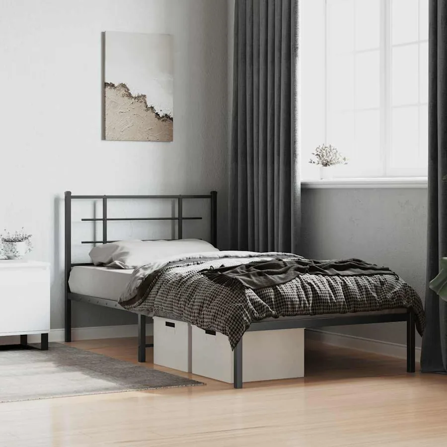 Cadre de lit métal sans matelas avec tête de lit noir 100x200cm