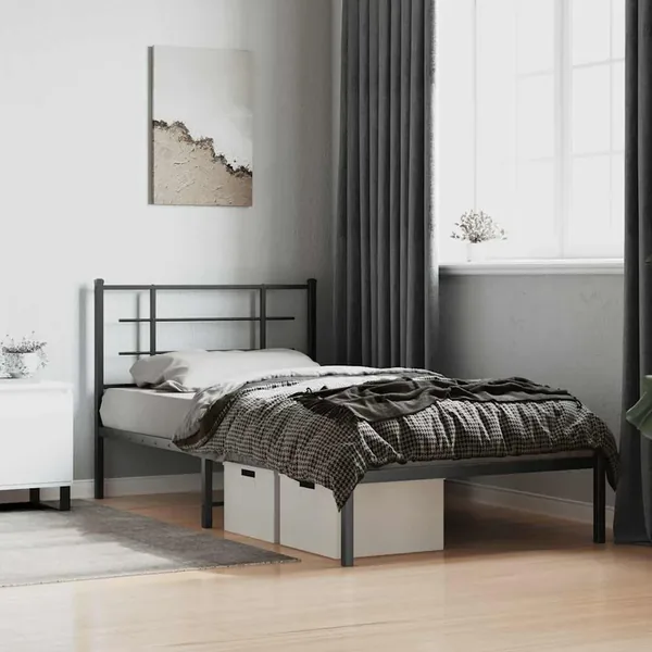 Cadre de lit métal sans matelas avec tête de lit noir 100x200cm