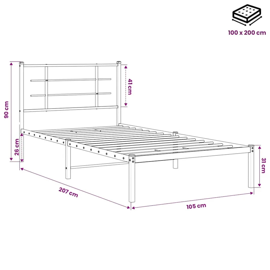 Cadre de lit métal sans matelas avec tête de lit noir 100x200cm - 10