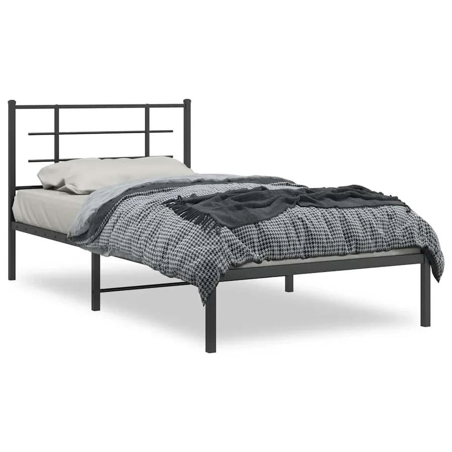 Cadre de lit métal sans matelas avec tête de lit noir 100x200cm - 2