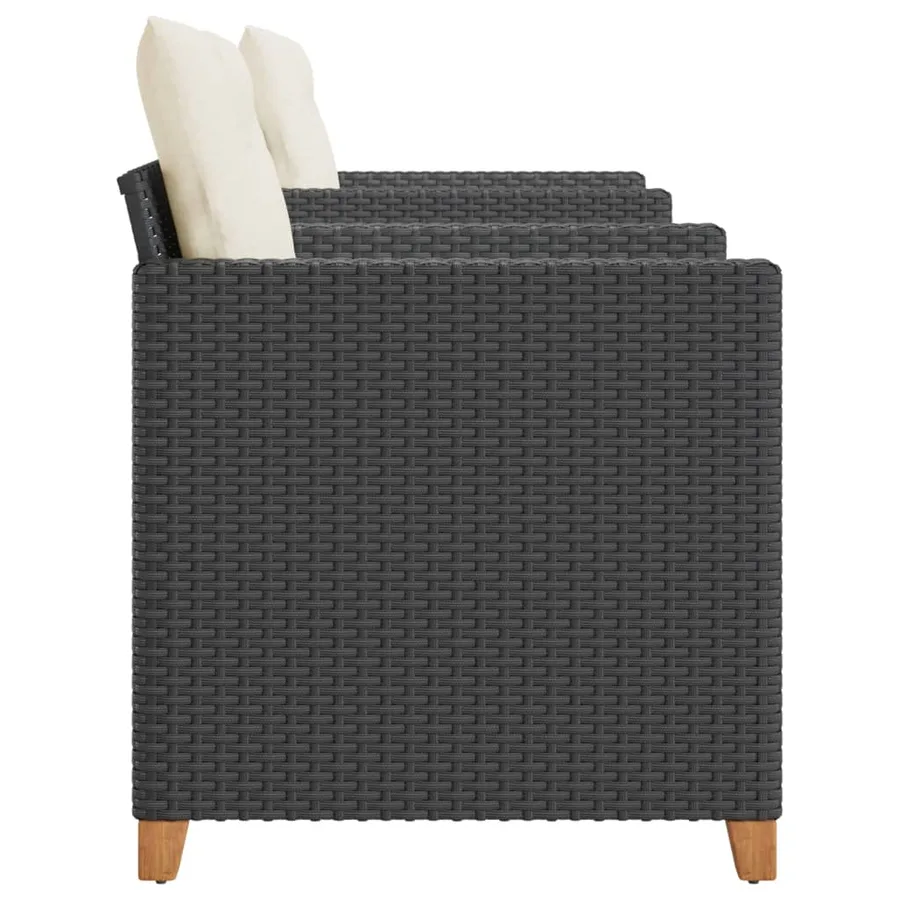 Ensemble de bistro 3 pcs et coussins noir résine tressée acacia - 4