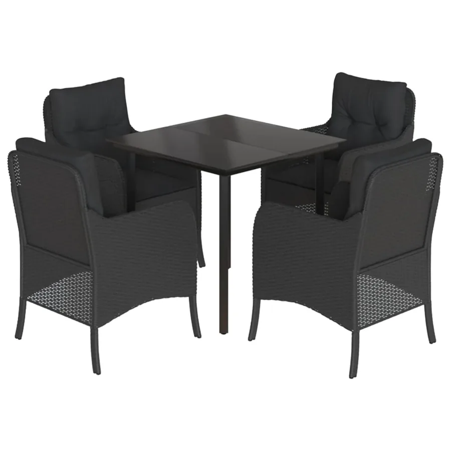 Ensemble à manger de jardin coussins 5pcs Noir Résine tressée - 2