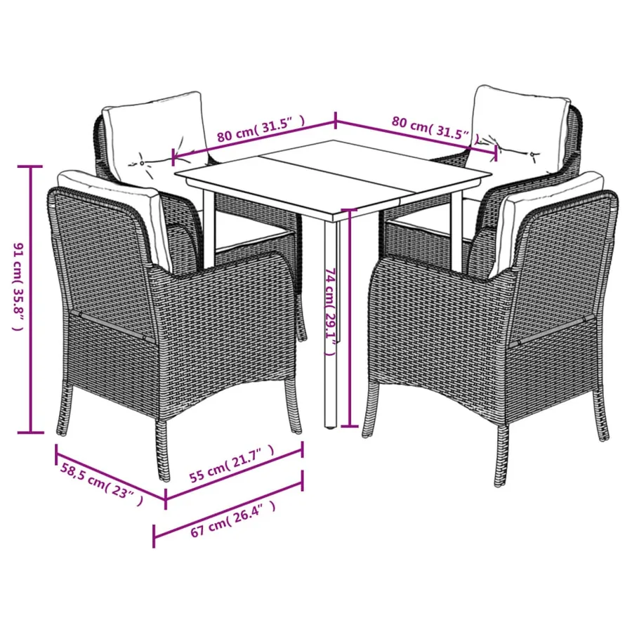 Ensemble à manger de jardin coussins 5pcs Noir Résine tressée - 7
