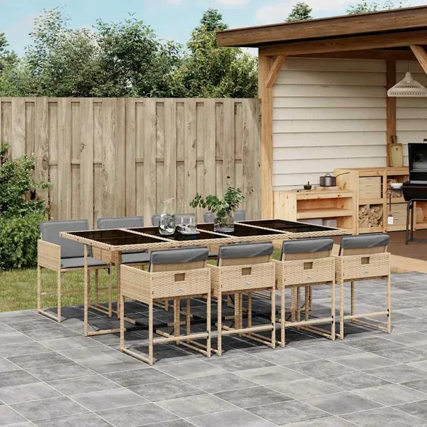 Ensemble à manger de jardin et coussins 9 pcs mélange beige