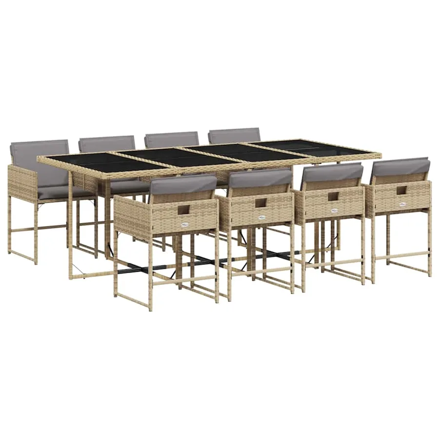 Ensemble à manger de jardin et coussins 9 pcs mélange beige - 2