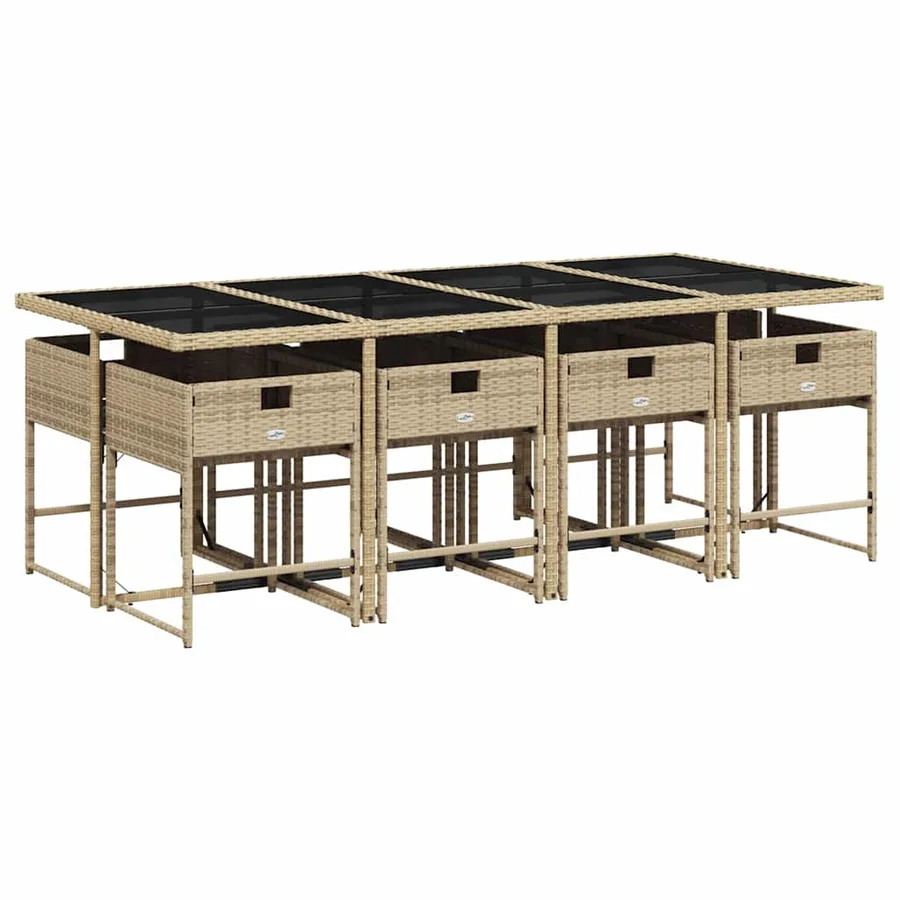Ensemble à manger de jardin et coussins 9 pcs mélange beige - 3