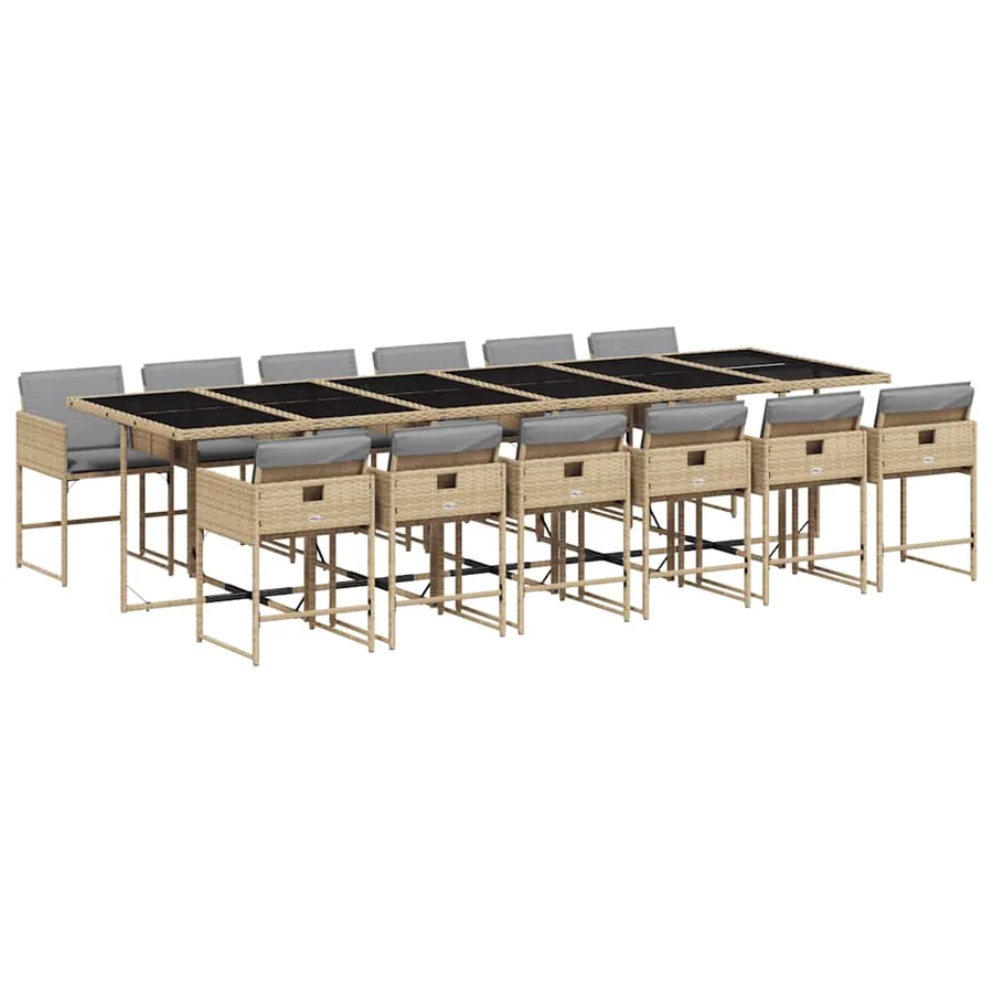 Ensemble à manger de jardin coussins 13 pcs mélange beige rotin - 2