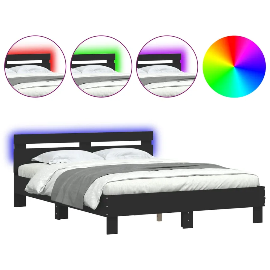 Cadre de lit avec LED sans matelas noir 140x190 cm - 2