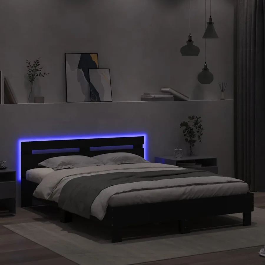 Cadre de lit avec LED sans matelas noir 140x190 cm - 4
