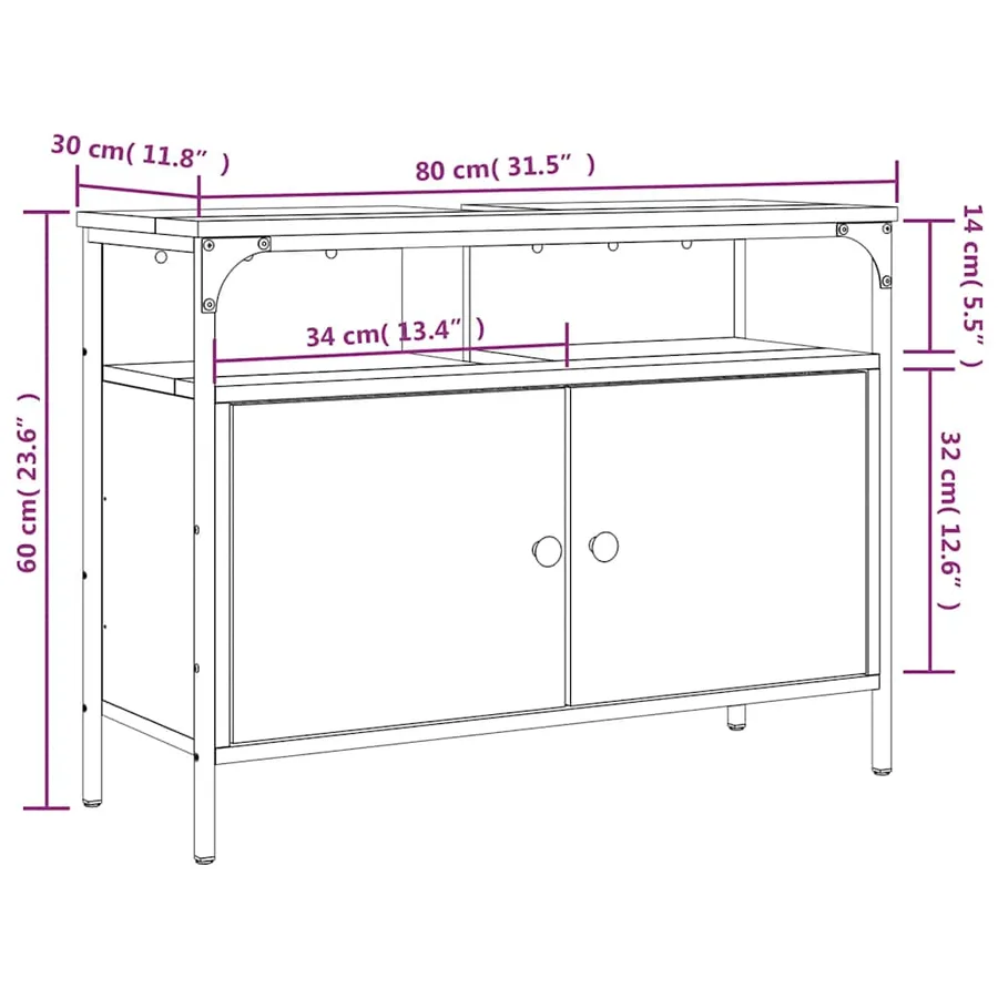 Armoire lavabo de salle de bain sonoma gris 80x30x60 cm - 12