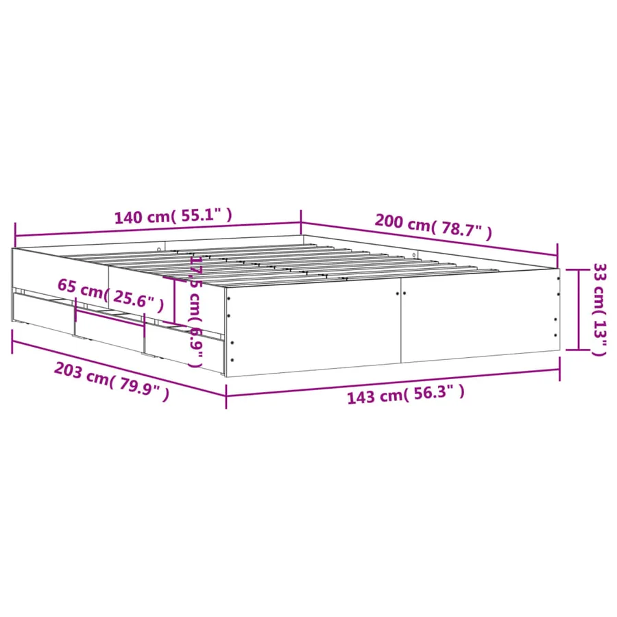 Cadre de lit avec tiroirs sans matelas blanc 140x200 cm - 11