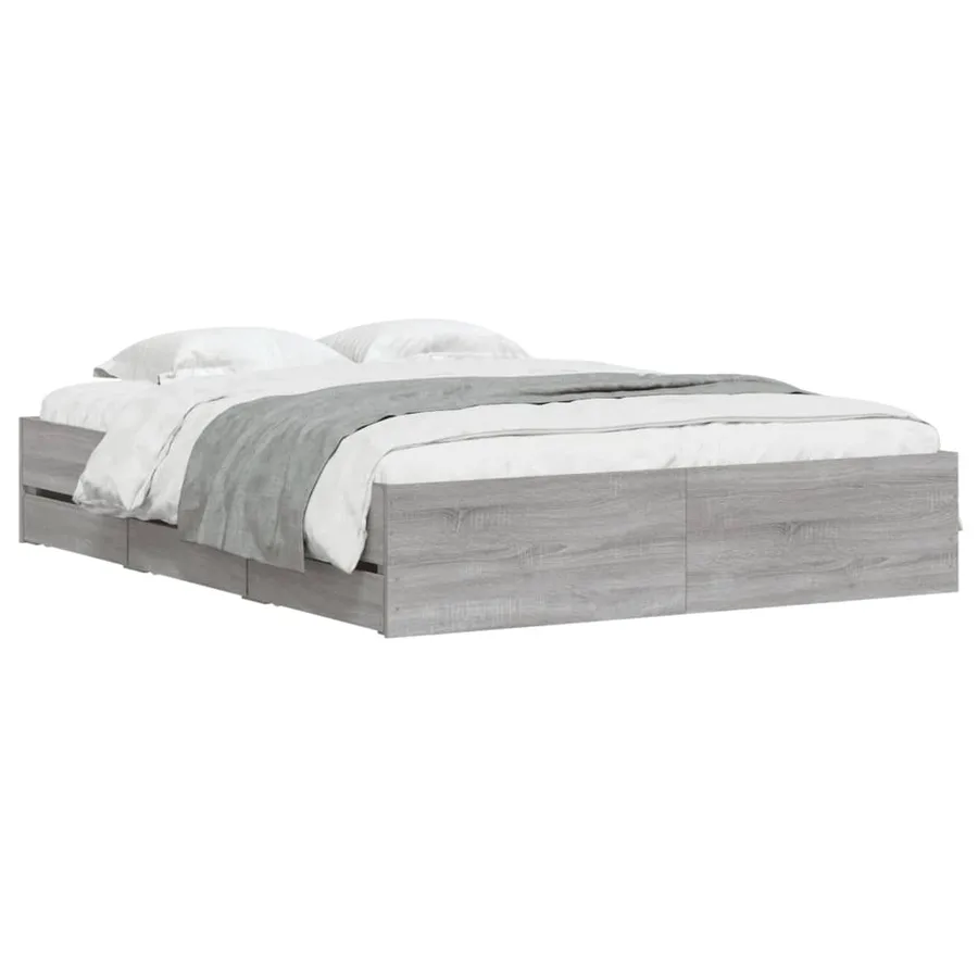 Cadre de lit avec tiroirs sans matelas sonoma gris 140x200 cm - 3