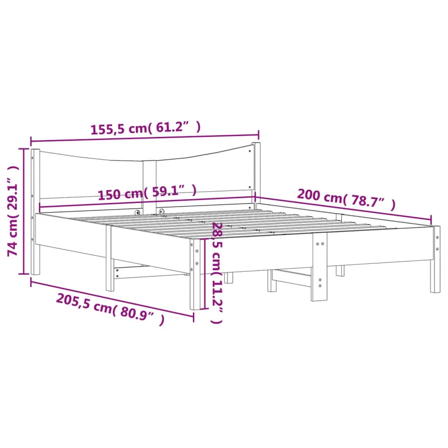 Cadre de lit sans matelas 150x200 cm bois de pin massif - 9
