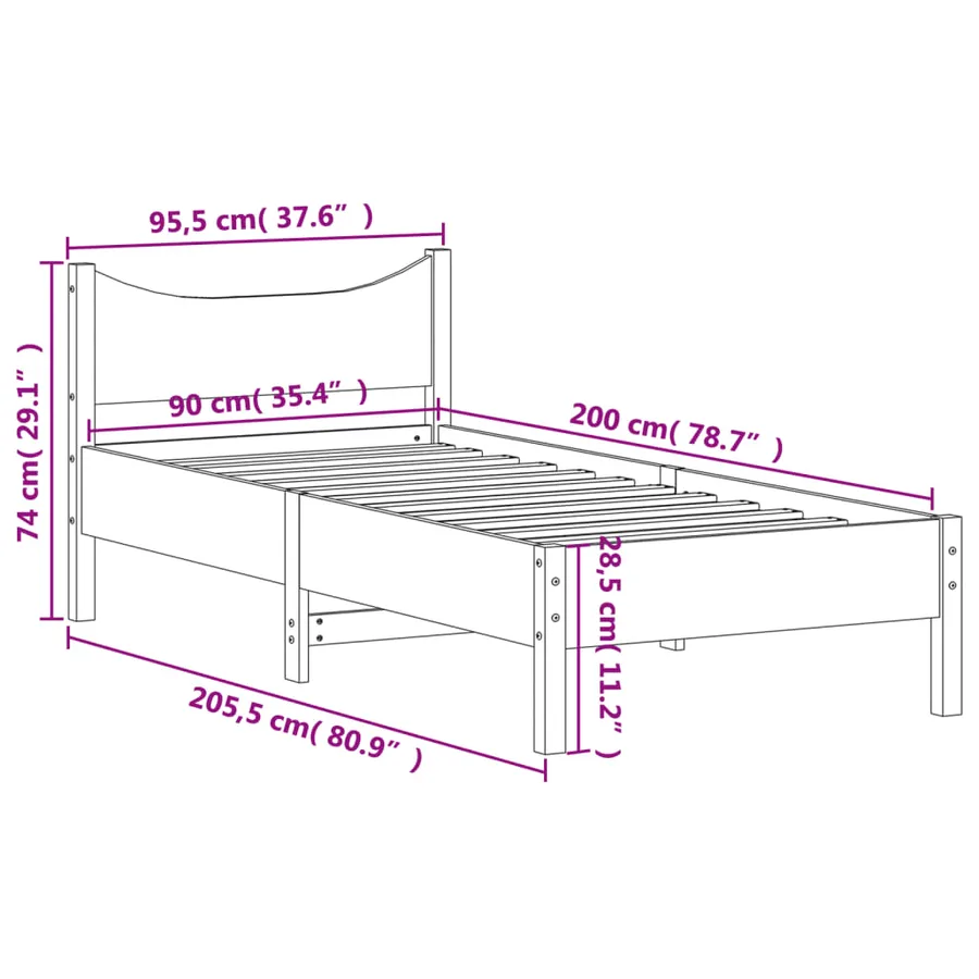 Cadre de lit sans matelas 90x200 cm bois de pin massif - 9