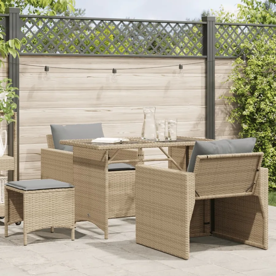 Salon de jardin avec coussins 4 pcs beige résine tressée