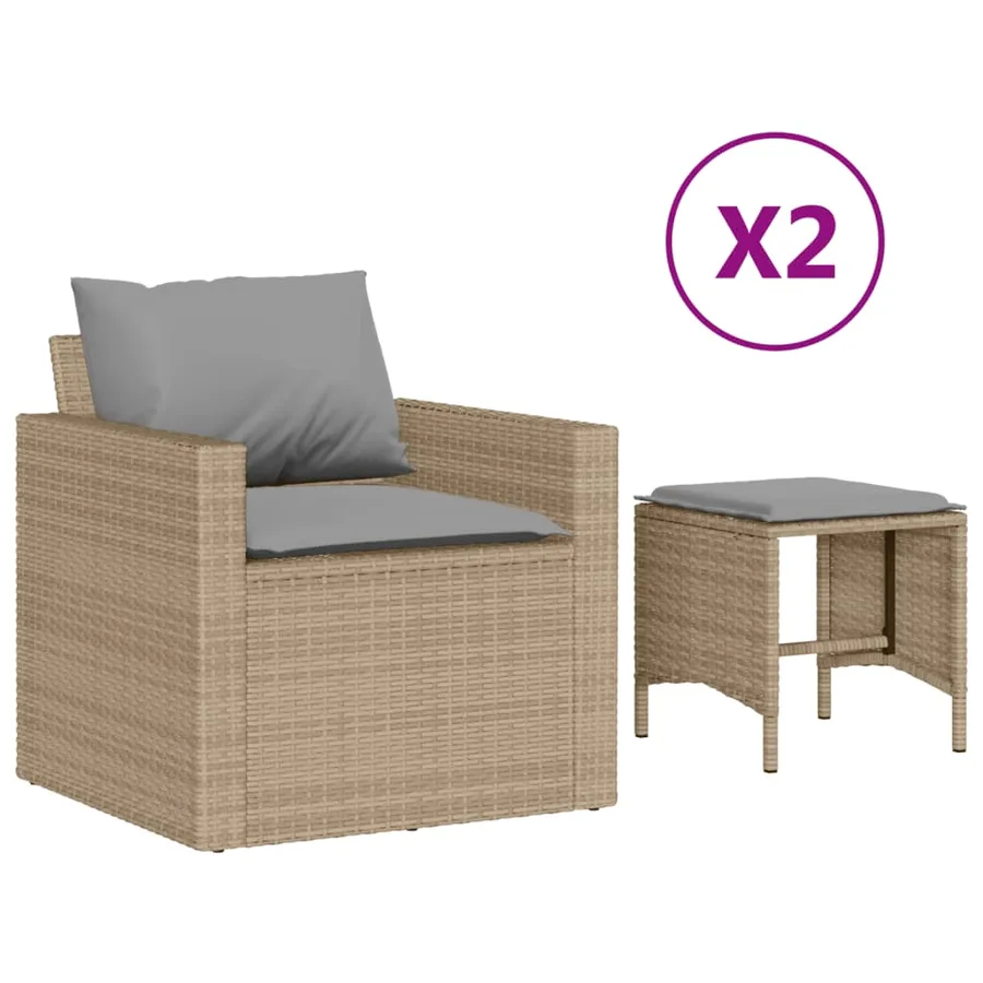 Salon de jardin avec coussins 4 pcs beige résine tressée - 2