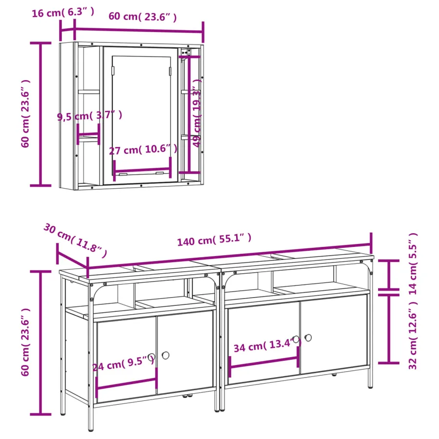 Ensemble d'armoires de salle de bain 3 pcs sonoma gris - 13