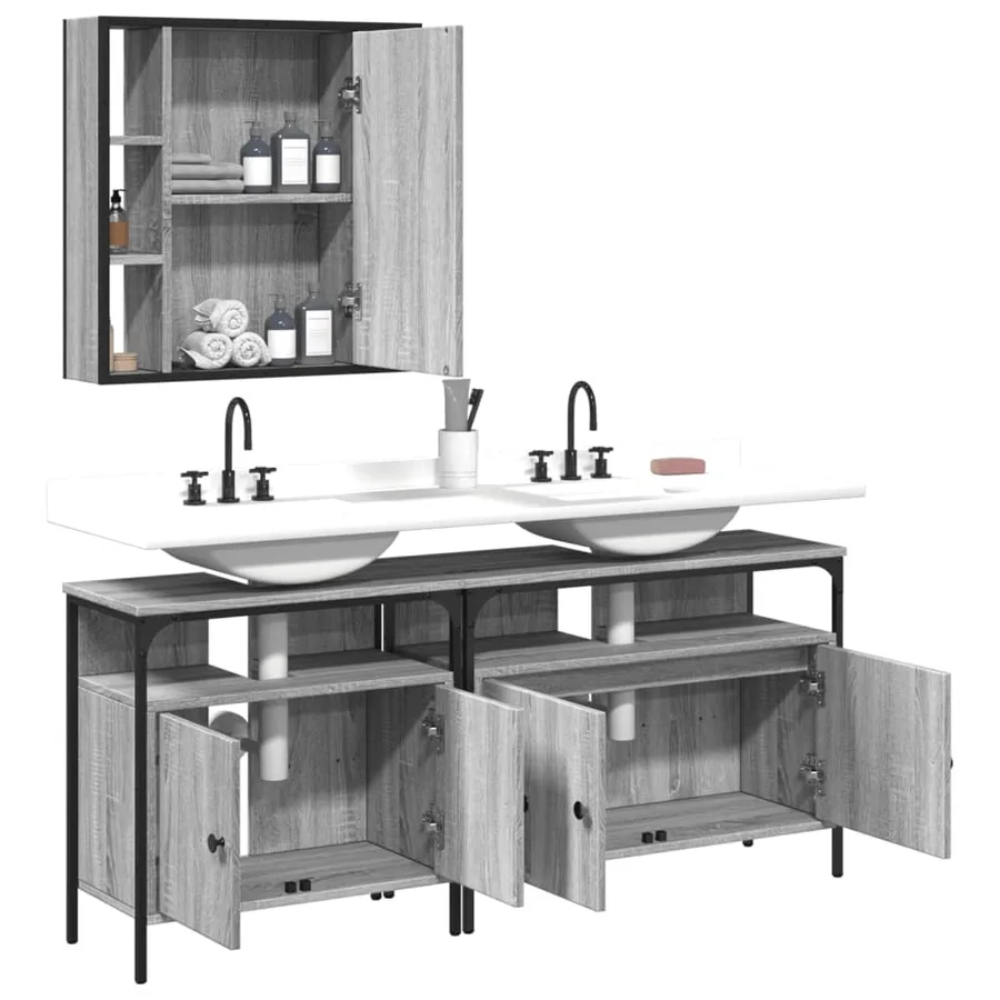 Ensemble d'armoires de salle de bain 3 pcs sonoma gris - 4