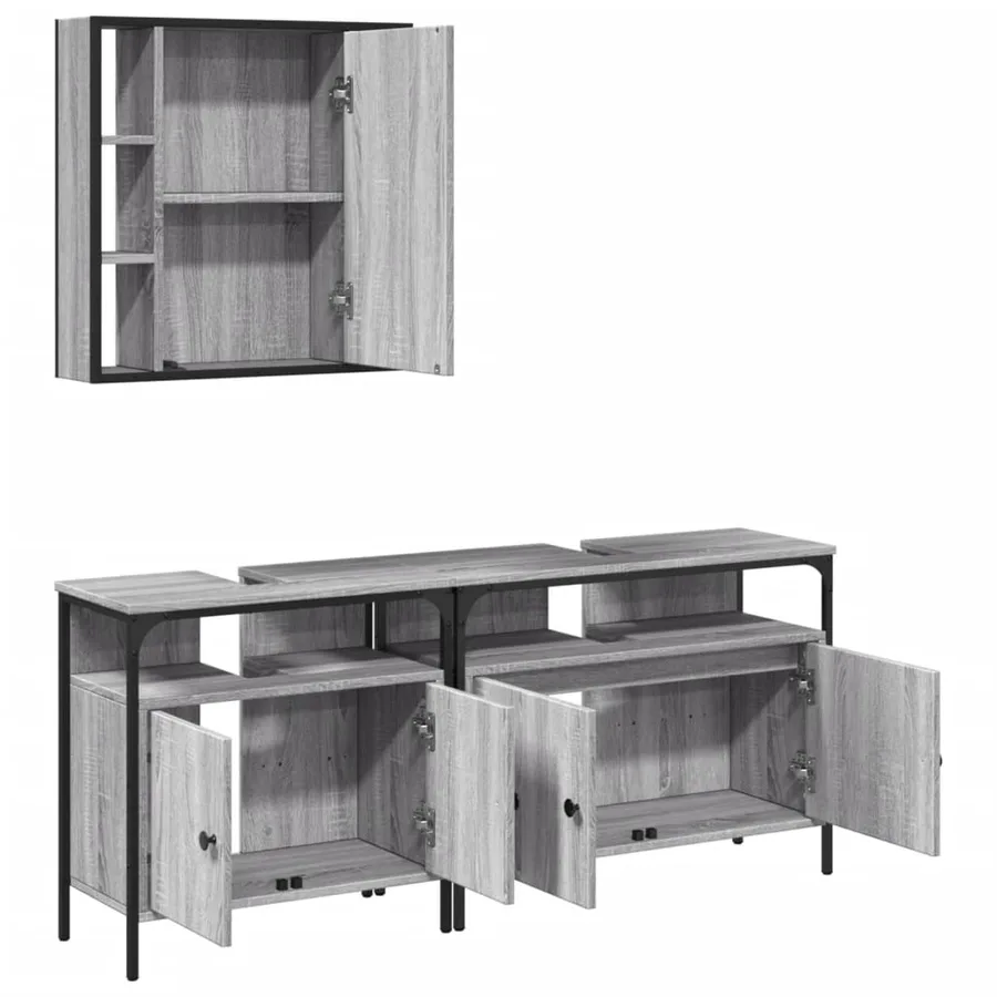 Ensemble d'armoires de salle de bain 3 pcs sonoma gris - 5