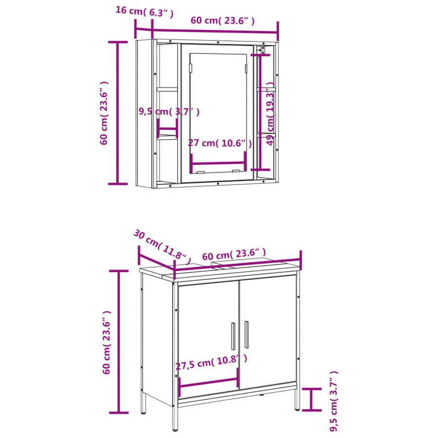 Ensemble de meubles de salle de bain 2 pcs Sonoma gris - 13