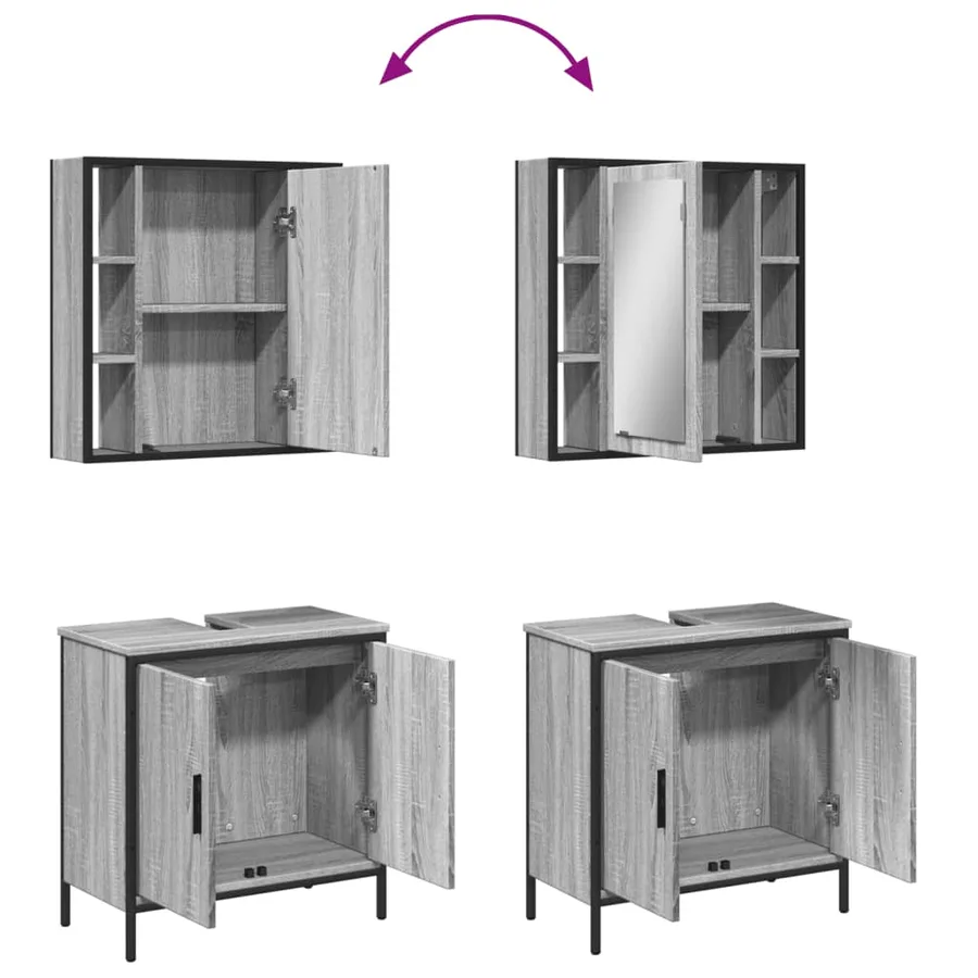 Ensemble de meubles de salle de bain 2 pcs Sonoma gris - 9