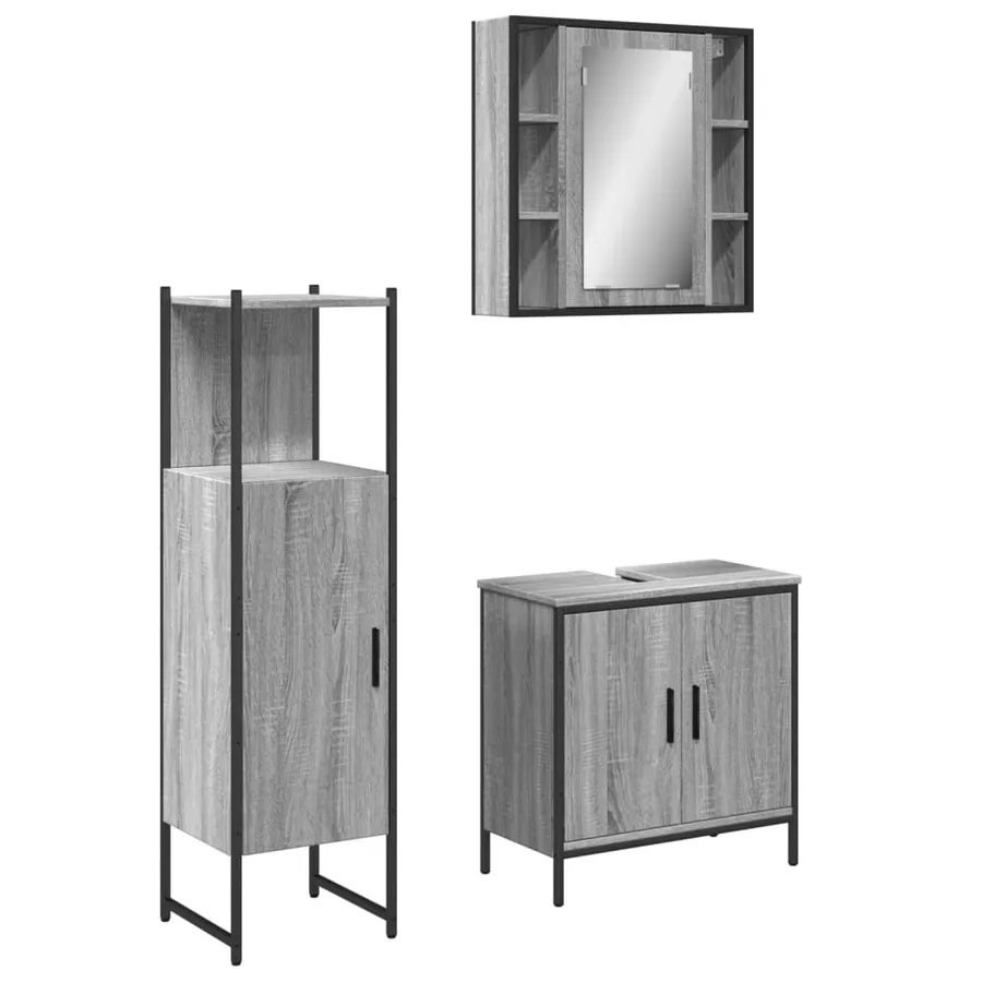 Ensemble d'armoires de salle de bain 3 pcs sonoma gris - 2