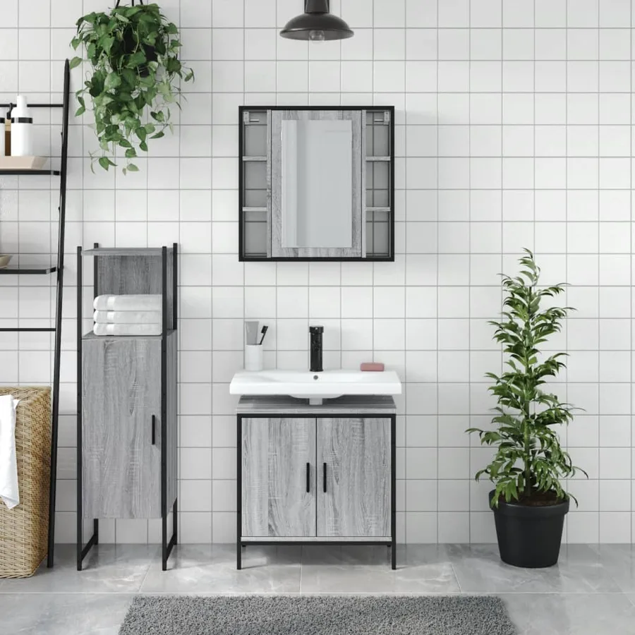 Ensemble d'armoires de salle de bain 3 pcs sonoma gris - 3