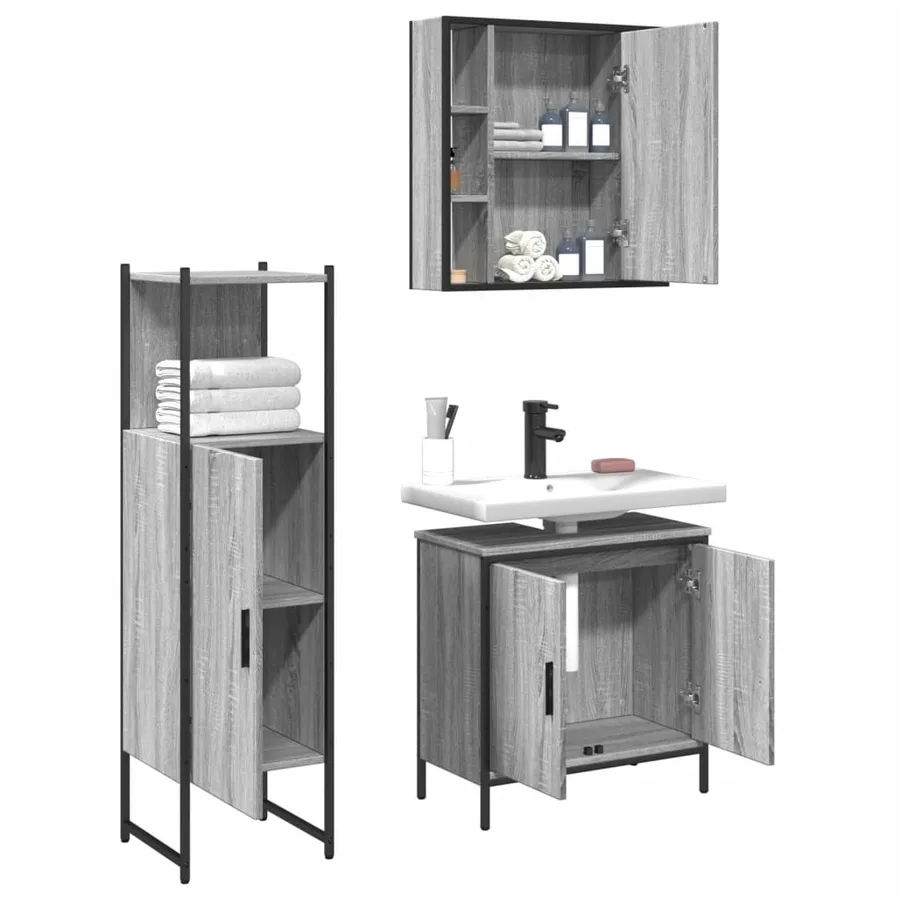 Ensemble d'armoires de salle de bain 3 pcs sonoma gris - 4