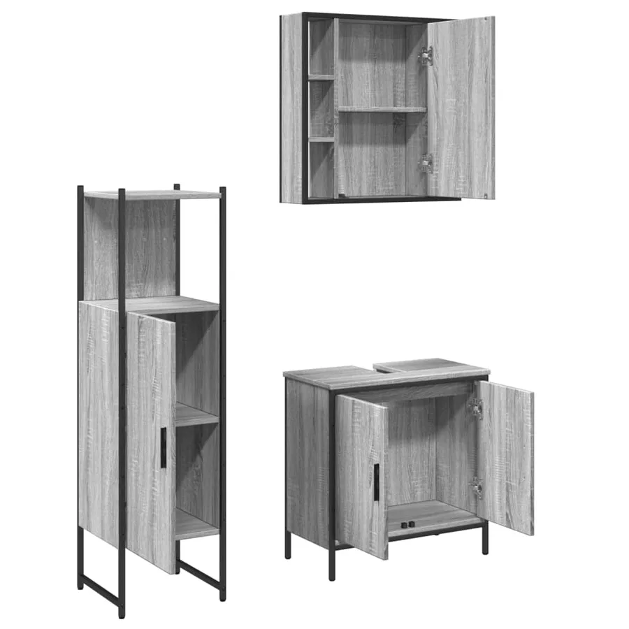 Ensemble d'armoires de salle de bain 3 pcs sonoma gris - 5